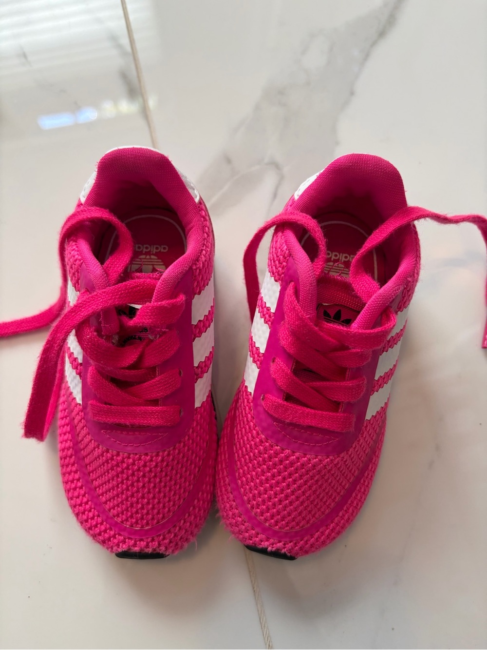 adidas Kids Hot Pink Athletic Sneakers with White Stripes